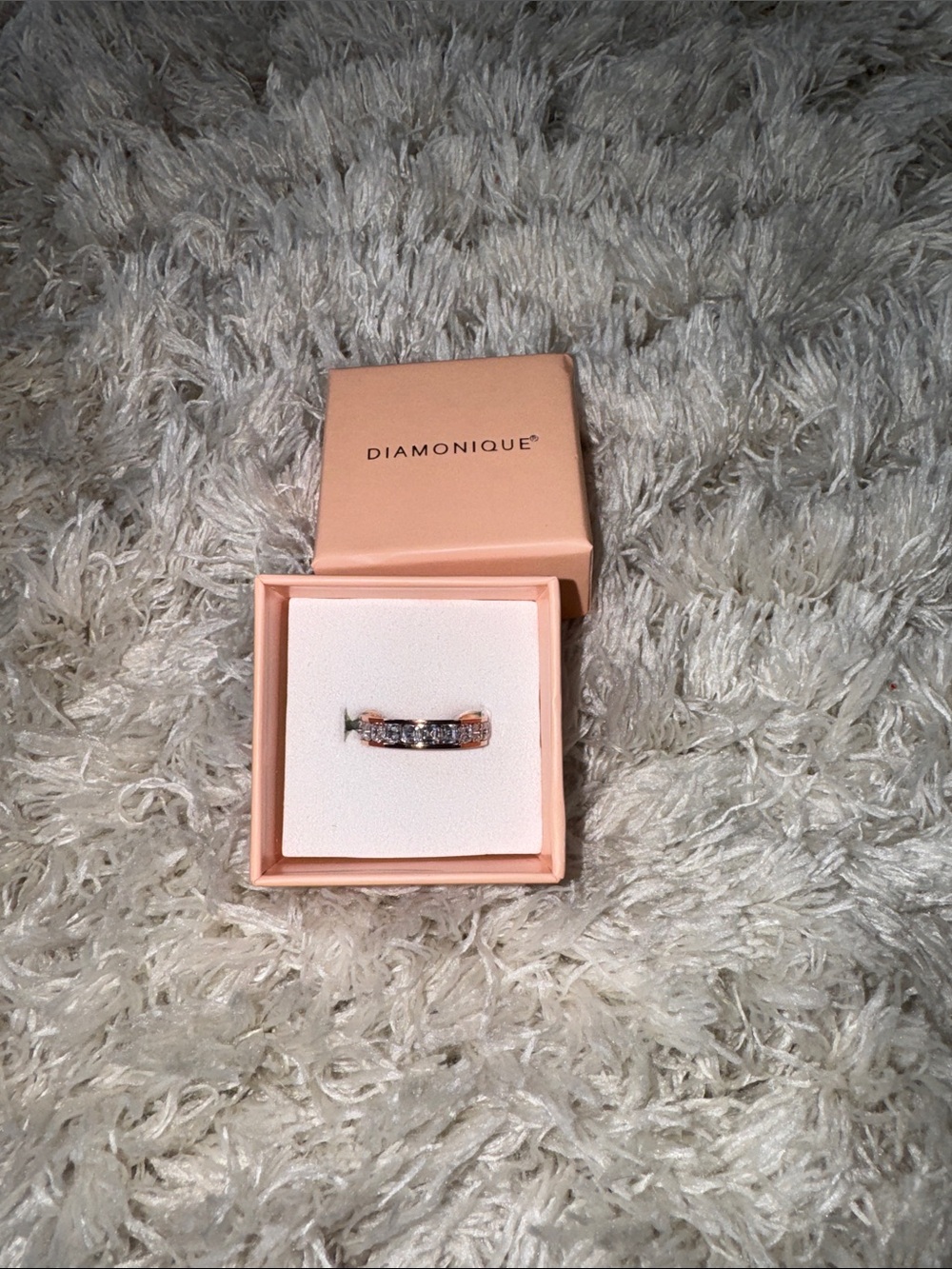 Diamonique Rose Gold played  and Silver-Tone Pavé CZ Ring -size 8- Eternity Ring